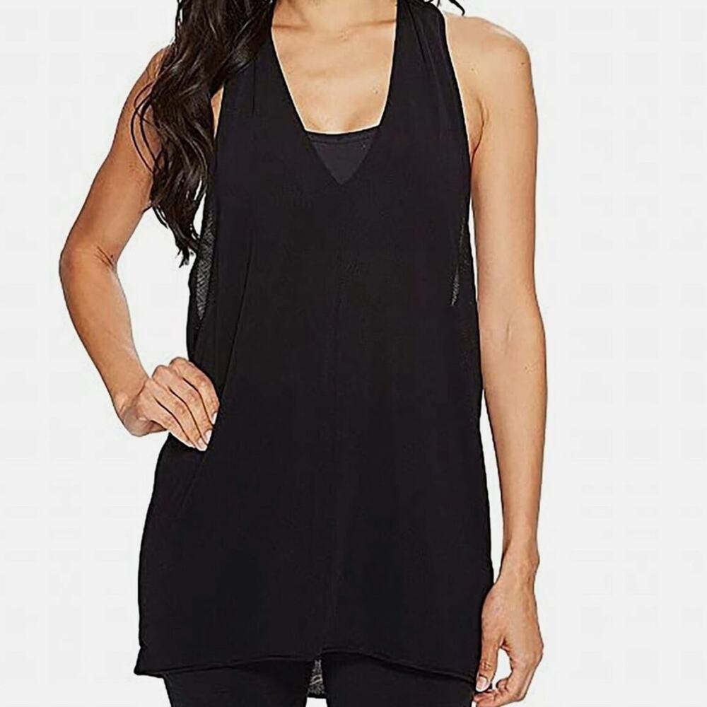 LUCY Black Flow Yoga Mesh Polyester V Neck High Low‎ Tank Top Gym Active Size XS